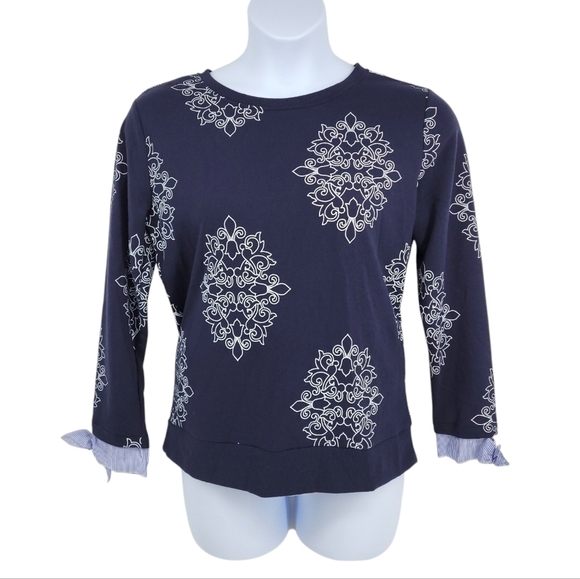 St. John’s Bay woman’s pullover sweatshirt navy white size m - Picture 1 of 12